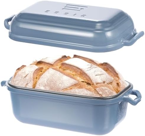 Dutch Oven for Sourdough Bread Baking, Enameled Cast Iron Dutch Oven Pot with Lid, 10×6 Bread Loaf Pans with Lid for Homemade Bread, Cake, Meatloaf, Oven & Induction Safe (Blue, 3.84 QT)