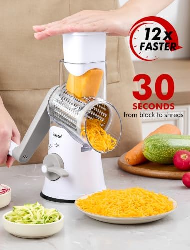 Geedel Rotary Cheese Grater Hand Crank, Cheese Shredder Vegetable Slicer