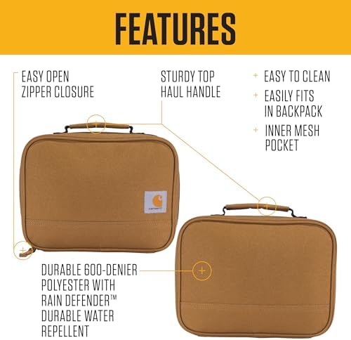 Carhartt Insulated Lunch Cooler For Men and Women, Fully Insulated Lunch Pale for Everyday Use, 4 Can (Black)