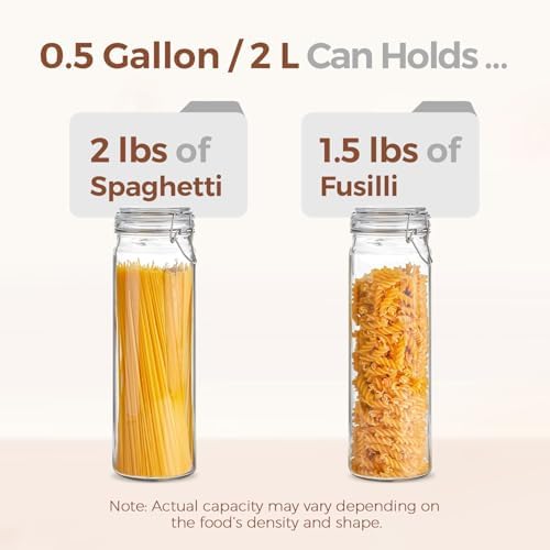 ComSaf Tall Glass Pasta Containers with Airtight Lids 68 oz 3 Pack Canister