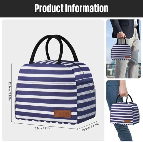 douyadady Lunch Bag Women/Men Lunch Box Women/Men (Dark blue+White Stripes)