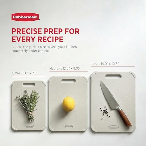 Rubbermaid 3pc Reversible Wheat Fiber Cutting Board Set | BPA Free Non Toxic Cutting Boards for Kitchen – Dishwasher Safe, Non-Slip Corners & Lightweight | For Meat, Veggies & Fruits