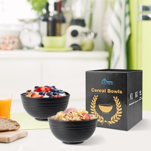 HOTEC 12-Pack 26oz Plastic Cereal Bowls Black