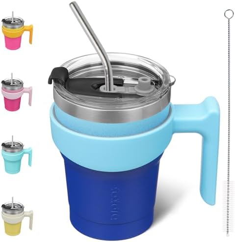 BJPKPK 10 oz Mini Tumbler with Lid, Straw & Handle, Insulated Steel Cup