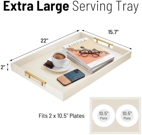 ATZYmolin 22" x 15.7" Extra Large Serving Tray, Vanity Platter, Beige