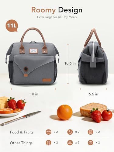 Lekesky Insulated Lunch Bag Portable Lunch Bag for Women Work-11L, Grey