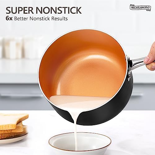 MICHELANGELO Sauce Pan Set, Ultra Nonstick Saucepan Set of 3, Ceramic Saucepans with Lids, 1 Qt & 2 Qt & 3 Qt Small Pot Set, Copper Sauce Pan with Lid