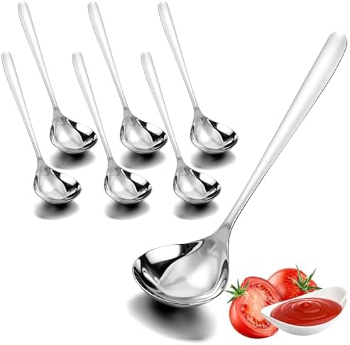 6 Pcs Small Sauce Ladle, 8.2 Inch Stainless Steel Small Serving Ladle Gravy Soup Spoon Ladles (Silver)
