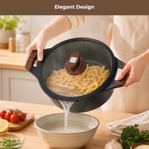 ITSMILLERS Nonstick Stock Pot, 6.5 Qt Soup Stock Pot with Strainer Lid, Induction Cooking Pot with Visible Lid for Pasta,Spaghetti, Ceramic Casserole Makes for Effortless Cleanup