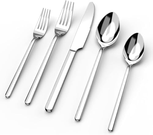 KINGSTONE Silverware Set for 12, 60 Piece 18/10 Stainless Steel Flatware Utensils Cutlery Set, Mirror Polished, Dishwasher Safe, Knife Fork Spoon for Home Restaurant Wedding Housewarming