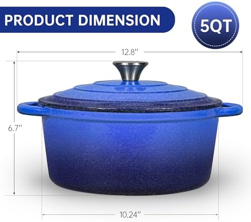 5 QT Enameled Cast Iron Dutch Oven Pot with Lid & Gold Powder