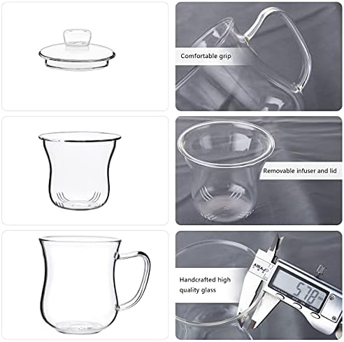 CNGLASS Glass Tea Cup with Removable Infuser and Lid,10oz Thickened Glass Infuser Mug,Borosilicate Glass Mug for Loose Leaf Tea,Teabags