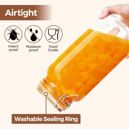 ComSaf Large Square Glass Jars with Airtight Lids 78 oz 3 Pack Wide Mouth