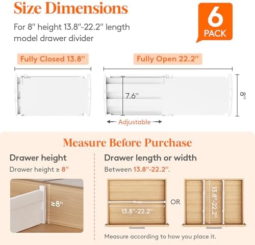 Lifewit 8" Tall Drawer Dividers, Adjustable Deep Drawer Organizer Clothes