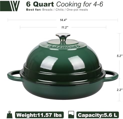VORRINGARD Cast Iron Enameled Dutch Oven Pot with Lid for Bread Baking, Bread Oven, 6 Quart, Dark Green