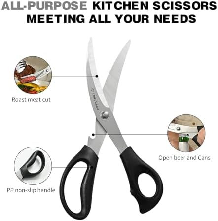 Kitchen Scissors Heavy Duty BBQ Shears, Super Sharp All Purpose Cooking Poultry Shears, Korean Barbeque Scissors with Anti-slip Handle, Serrated Blades with Bottle Opener function