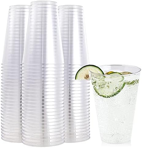 FOCUSLINE 100 Pack 14 oz Clear Plastic Cups, Disposable Drinking Cups