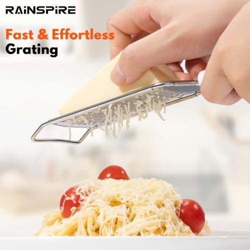 Rainspire Professional Cheese Graters for Kitchen Stainless Steel Handheld, Metal Lemon Zester Grater With Handle For Cheese, Chocolate, Spices, Kitchen Gadgets And Tools, Soft Grip Handle, Grey