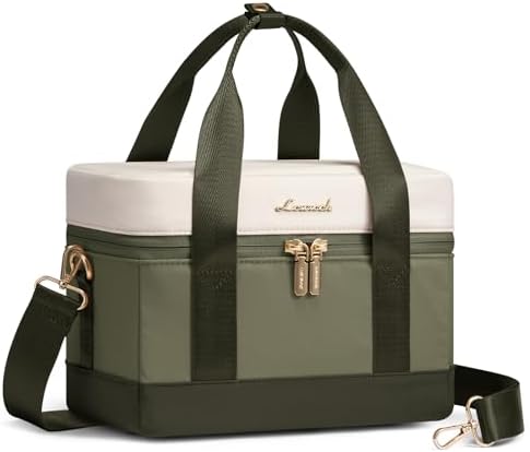 LOVEVOOK Insulated Lunch Box for Women Men, Reusable Lunch Bag with Large Capacity, Leakproof Cooler Lunch Tote for Work, Office, Outdoor Use, Light Green-beige-Dark olive Green