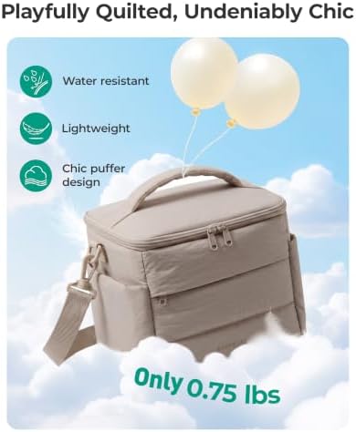 BAGSMART Lunch Box for Women, Cute Quilted Insulated Lunch Bag Sloped-lid