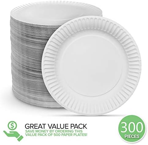 6-Inch Paper Plates Uncoated, Everyday Disposable Dessert Plates 6" Paper Plate Bulk, White, 300 Count, Stock Your Home
