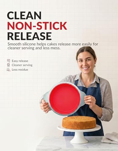Boxiki Kitchen 9 Inch Non-Stick Silicone Round Cake Pan with Steel Frame Handles - Perfect for Baking Delicious Round Cakes