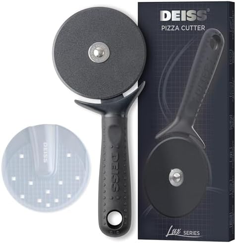 Deiss Lux Heavy Duty Pizza Cutter With Wheel Slicer- Stainless Steel Sharp Smooth Pizza Cutter Wheel With Easy Grip Non-Slip Handle, Dishwasher Safe (BLACK)