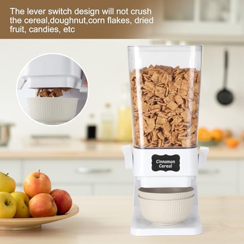 Cereal Dispenser Countertop with Cereal Bowls,16 Labels & Pen, Cereal Containers Storage, Candy Dispenser, Dry Food Dispenser For Pantry - Not Easy to Crush Food (White, 2 Pack)