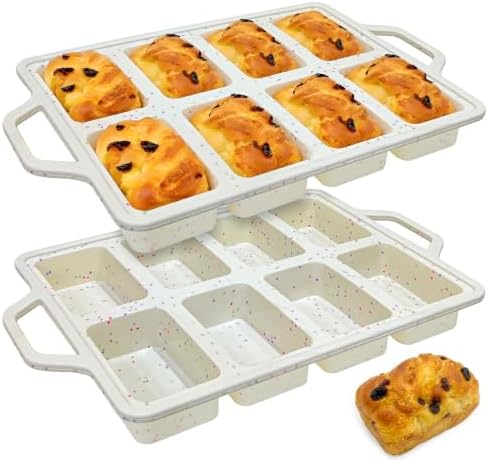 RICCLE Silicone Mini Loaf Pans – 2 Pack, 8 Cavity Silicone Molds for Baking, Non-Stick Silicone Baking Pan