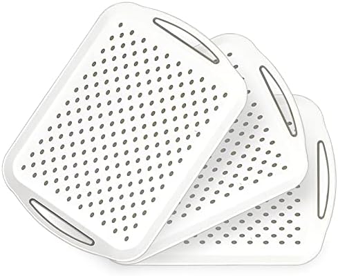 17.7" x 12.5" Anti-Slip Serving Trays with Handles, 3 Pcs X-Large Rectangular Food Serving Tray for Lap, Food Trays for Eating on Couch, Breakfast Tray, Reusable and Durable, White