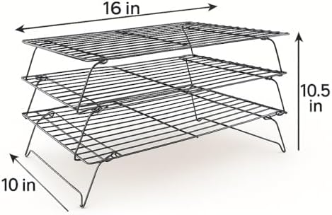 3-Tier Stackable Cooling Rack for Baking – 16" x 10" Carbon Steel Cookie Cooling Racks, Collapsible Space-Saving Design with Tight Grid, Dishwasher Safe – Dependable Industries