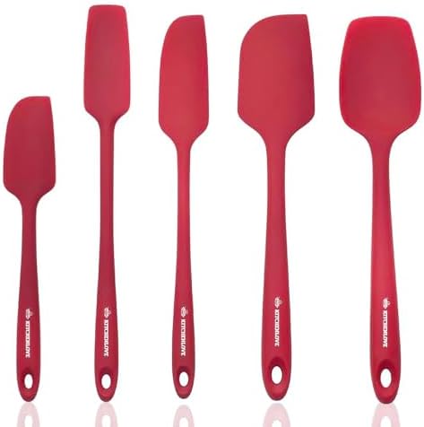KITCHENLOVE Premium 600°F Heat Resistant 5 Piece Silicone Spatula Set for Baking, Cooking, Mixing - Non-Stick with High Grade S-Iron Steel Core - One Piece Seamless Design - BPA Free (Red)