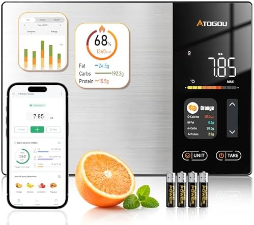 Atogou Smart Food Kitchen Scale with Nutrition Calculator, Color Display