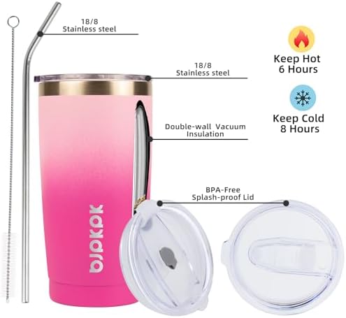 BJPKPK 20 oz Coffee Tumbler with Lid & Straw, Insulated Stainless Steel Mug