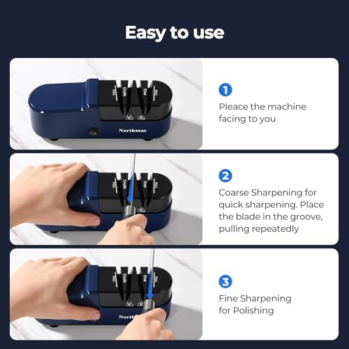 Northmas Knife Sharpener, Professional Electric Knife Sharpener for Home Use, 2 Stages for Quick Sharpening & Polishing, 100V-240V Global Voltage Design, Blue