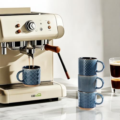 GBhome 6 OZ Stackable Coffee Mugs Set of 4, Ceramic Coffee Cups Set