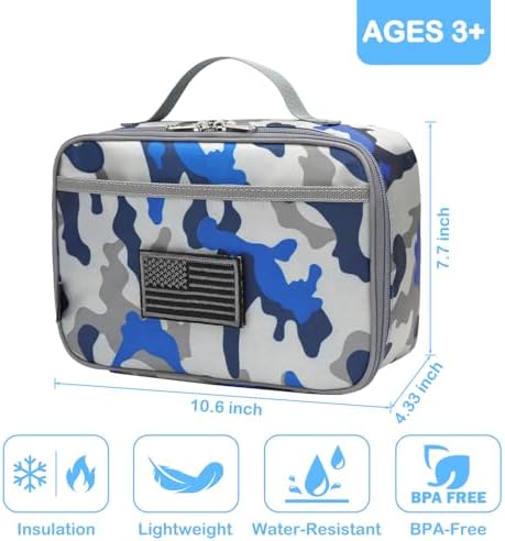 FlowFly Kids Lunch box Insulated Soft Bag Mini Cooler Back to School Thermal Meal Tote Kit for Girls, Boys, Flag