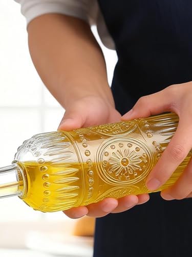 1 Pcs Olive Oil Dispenser Bottle for Kitchen,17oz Clear Glass Cooking Oil and Vinegar Dispenser Set, Coffee Syrup Dispenser with 1 Pourers and 1 Funnel (One circle)