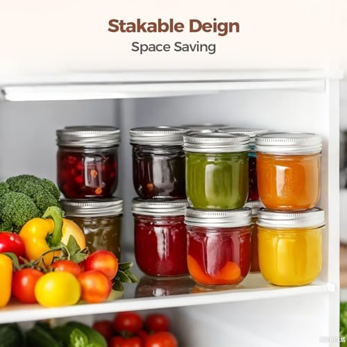 ComSaf 8 oz Wide Mouth Mason Jars, 6 Pack Small Half Pint Jars with Lids