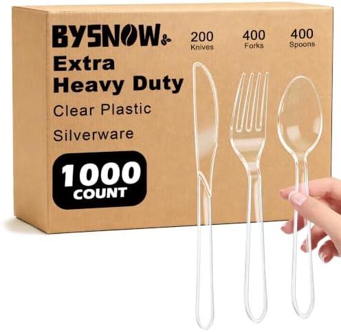 BYSNOW 1000 Count Extra Heavy Duty Plastic Silverware Disposable Cutlery