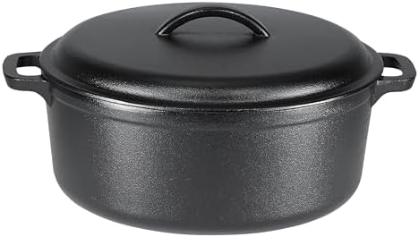 Amazon Basics Pre-Seasoned Cast Iron Dutch Oven Pot with Lid and Dual Handles, Oven Safe, Heavy-Duty, 7-Quart, Round, Black