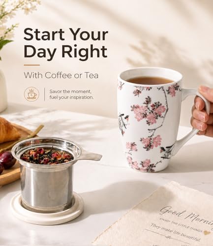 AmorArc Tea Cup With Infuser and Lid, 18oz Loose Leaf Tea Mug With Steeper