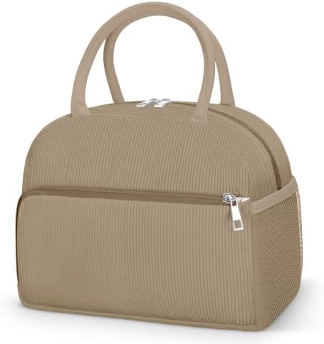 Coobiiya Corduroy Lunch Bag Lunch Box for Women Men, Reusable Cute Lunchbag - Leakproof, Insulated LunchBox Tote with Large Capacity