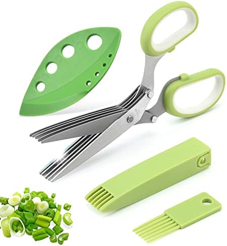 Herb Scissors Set,Multipurpose 5 Blade Kitchen Herb Cutter with Safety Cover and Cleaning Comb for Cutting Shredded Lettuce, Cilantro Fresh, Green Onion Fresh and etc.