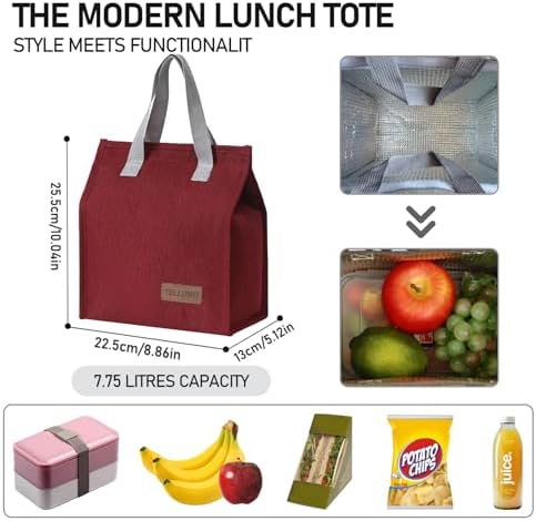 TELLUMO Insulated Lunch Bag for Men Women, Large Reusable Leakproof Lunch Box Container, Small Portable Thermal Snack Bag, Reusable Travel Office Work Beach Cooler Tote Bag for Adults, Red