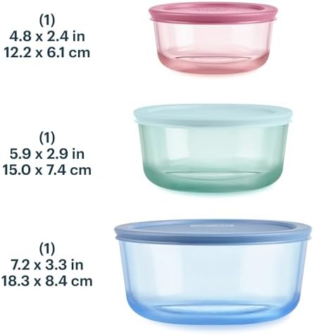 Pyrex Colors (3-Pack, Medium) Tinted Glass Round Food Storage Container Set