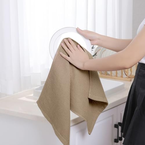 Homaxy 100% Cotton Waffle Weave Kitchen Dish Towels 12-Pack, Tan