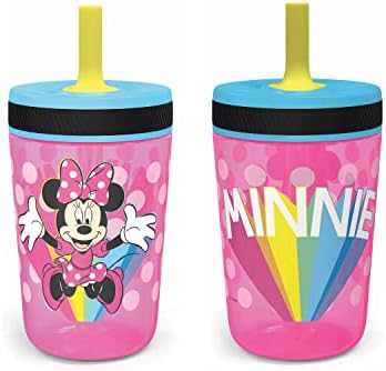 Zak Designs Disney Kelso Tumbler 15 oz Set (Minnie Mouse) Leak-Proof Screw-On Lid with Straw, Made of Durable Plastic and Silicone, Perfect Bundle for Kids