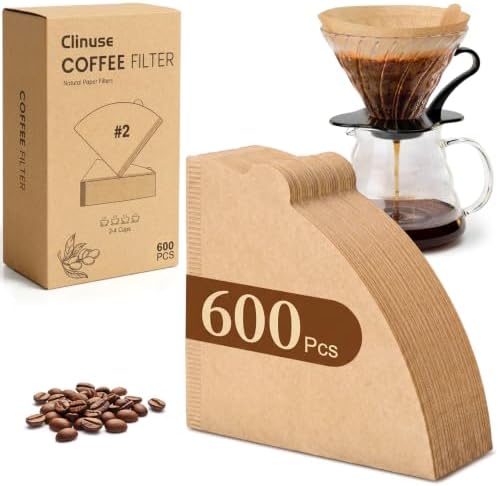 Clinuse 600Pcs Cone Coffee Filters #2, Unbleached Size 02 Coffee Filter
