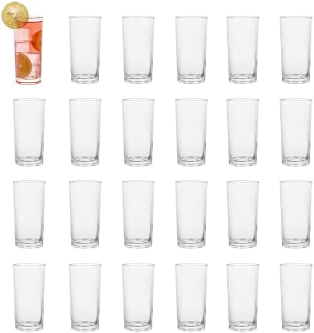 Highball Glasses Set of 24-8oz Tall Water Glasses for Mojito, Whiskey, Cocktails - Clear Drinking Glassware for Kitchen - Tall Drinking Glasses Set for Mixed Drinks (Glass, 24PCS8OZ)